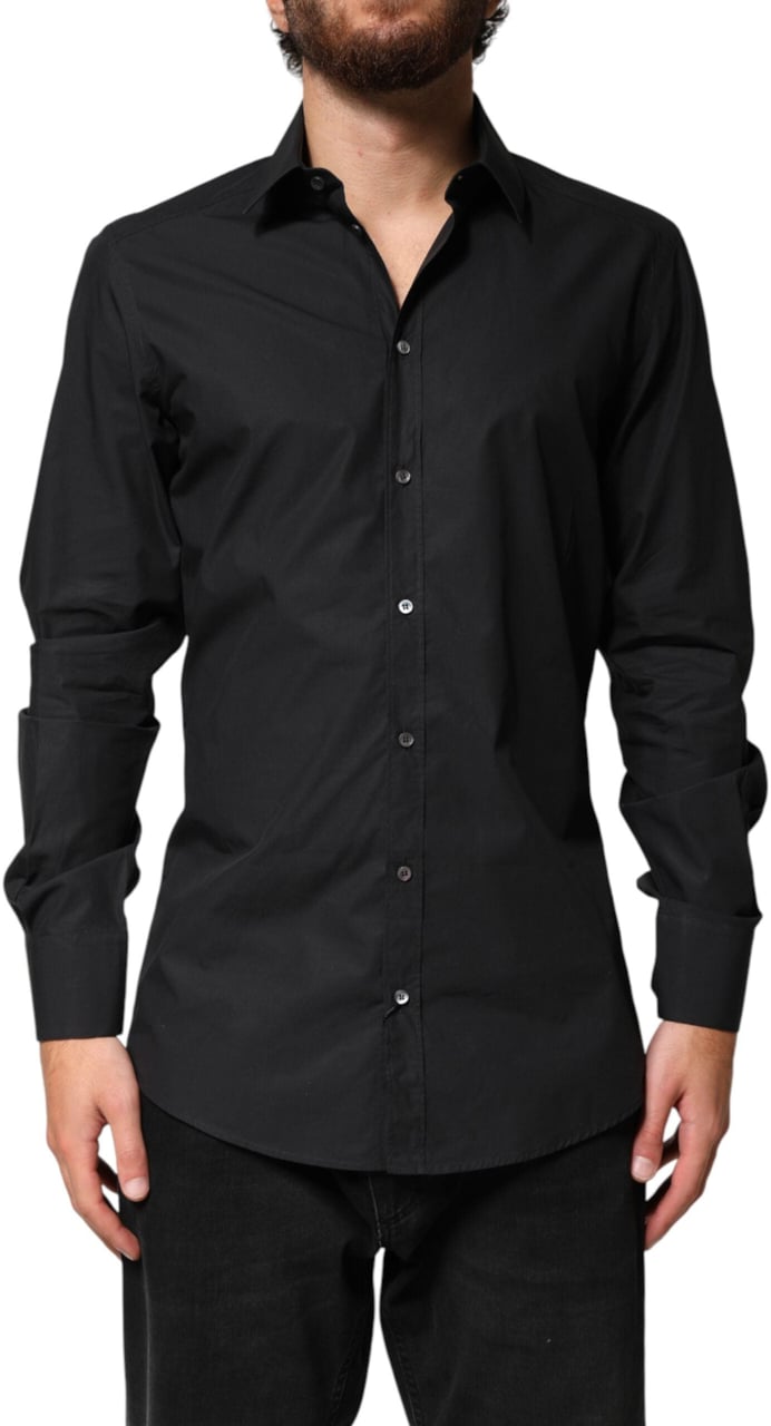 Dolce & Gabbana Black GOLD Cotton Men Dress Formal Shirt Zwart