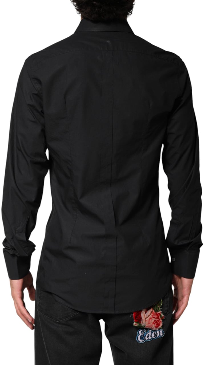 Dolce & Gabbana Black GOLD Cotton Men Dress Formal Shirt Zwart