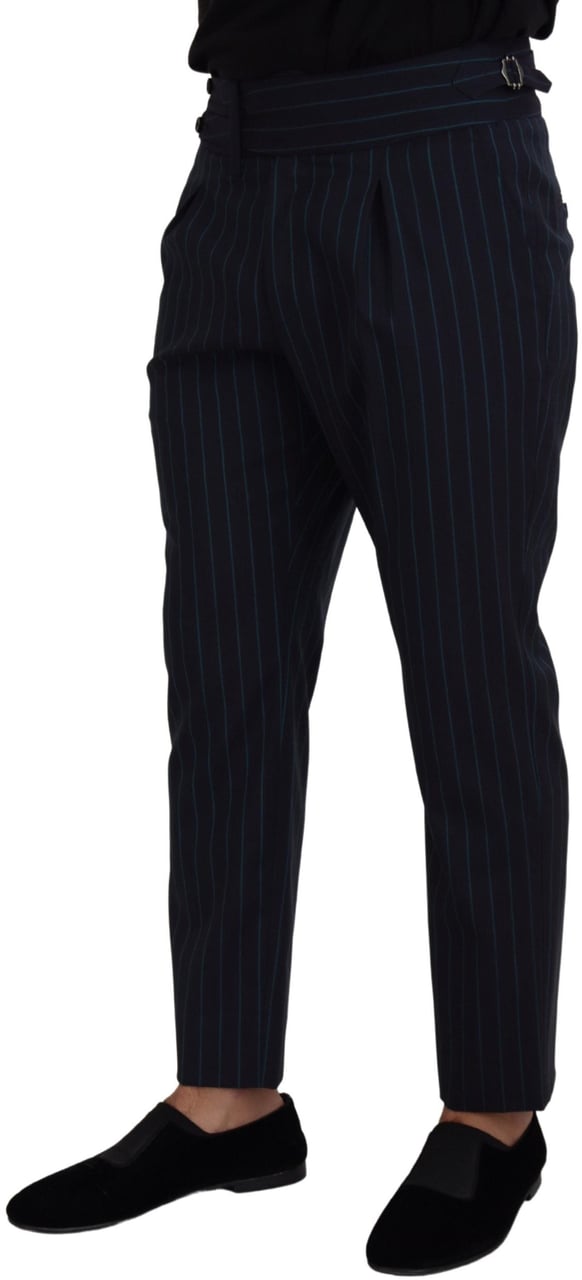 Dolce & Gabbana Blue Striped Men Formal Pants Blauw