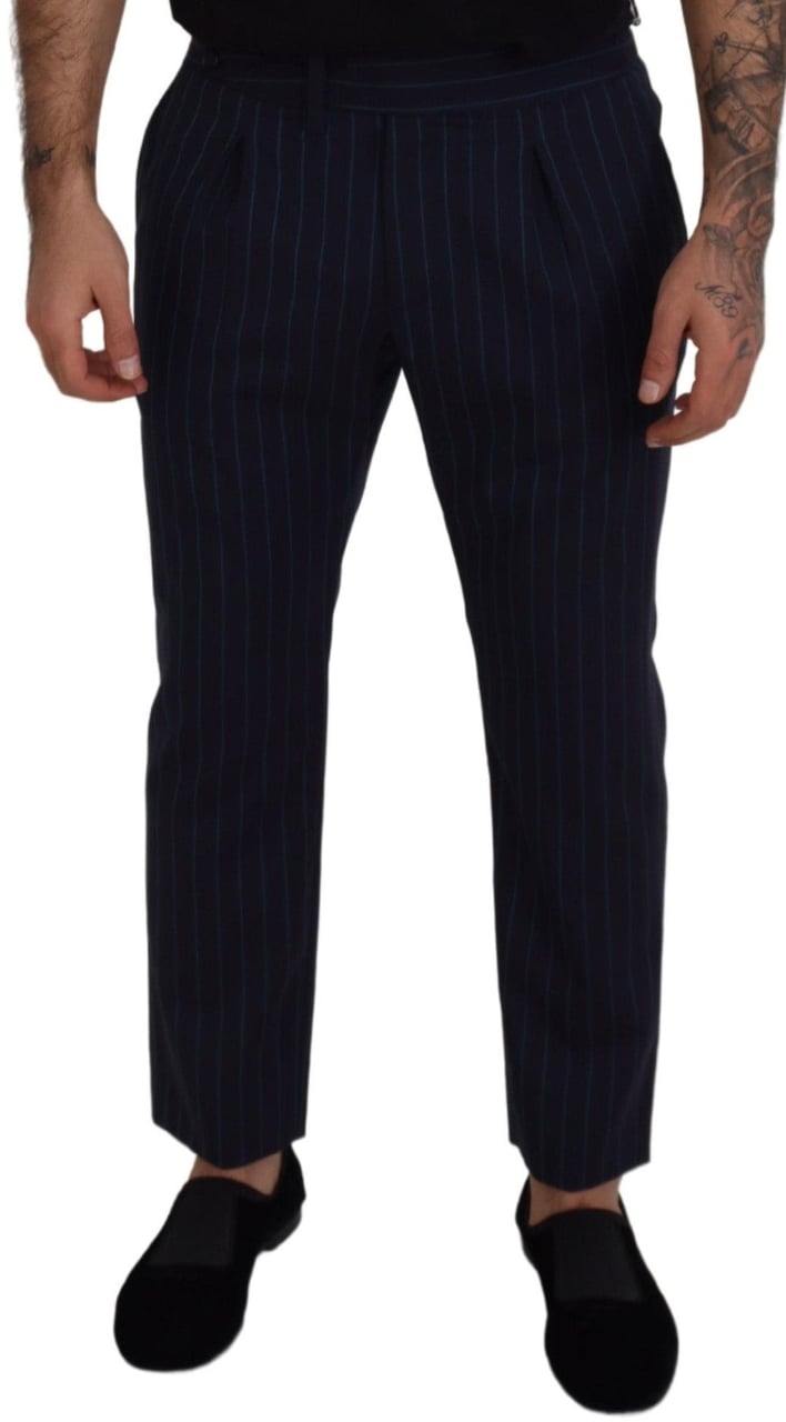 Dolce & Gabbana Blue Striped Men Formal Pants Blauw