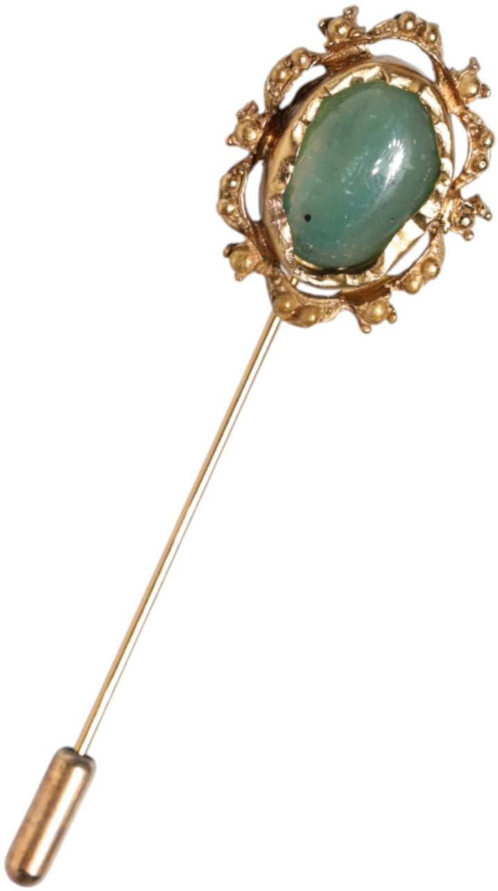 Dolce & Gabbana Gold Tone Green Stone Antique Men Accessory Brooch Pin Goud