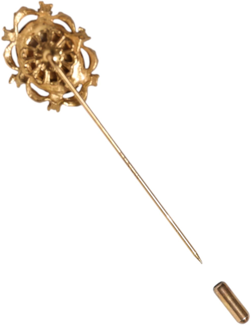 Dolce & Gabbana Gold Tone Green Stone Antique Men Accessory Brooch Pin Goud