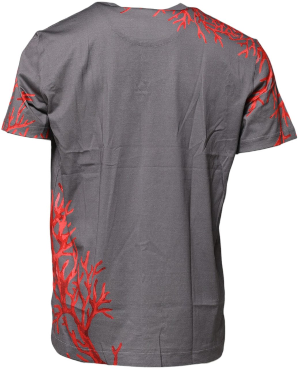 Dolce & Gabbana Gray Cotton Coral Print Logo Plaque T-shirt Zwart