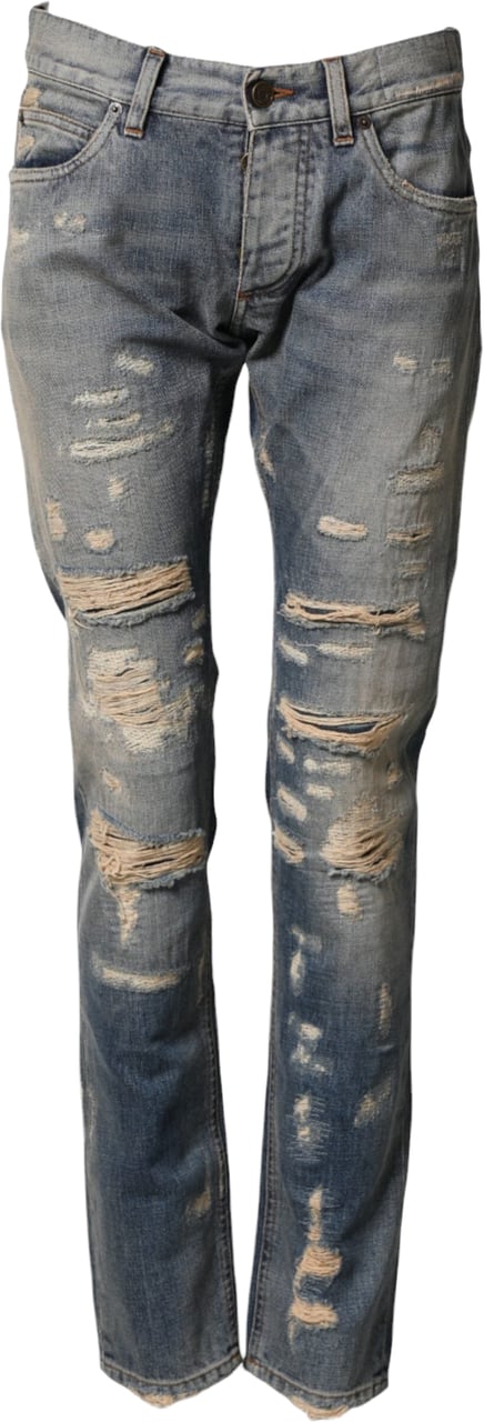 Dolce & Gabbana Blue Tattered Men Skinny Denim Trouser Jeans Blauw