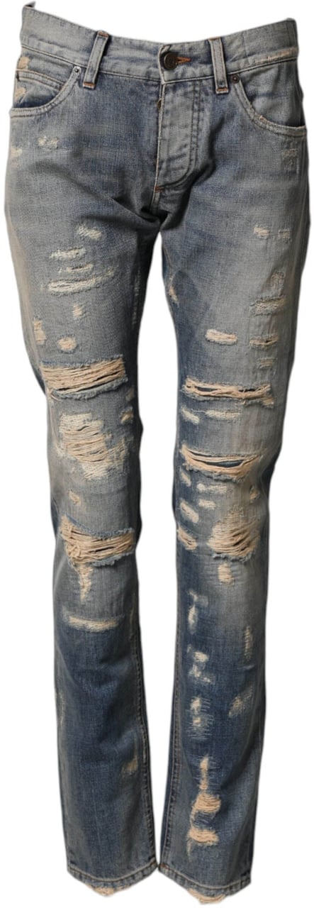 Dolce & Gabbana Blue Tattered Men Skinny Denim Trouser Jeans Blauw