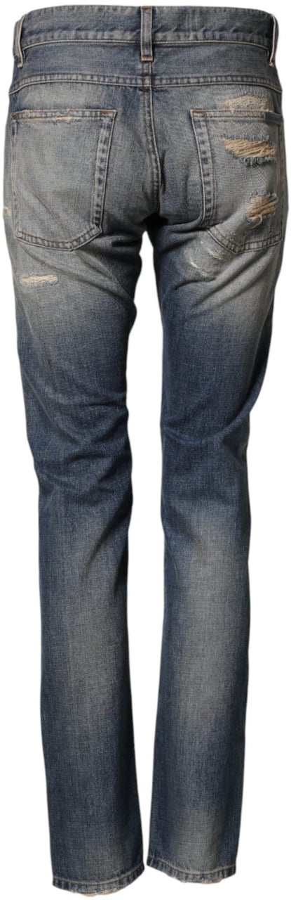 Dolce & Gabbana Blue Tattered Men Skinny Denim Trouser Jeans Blauw