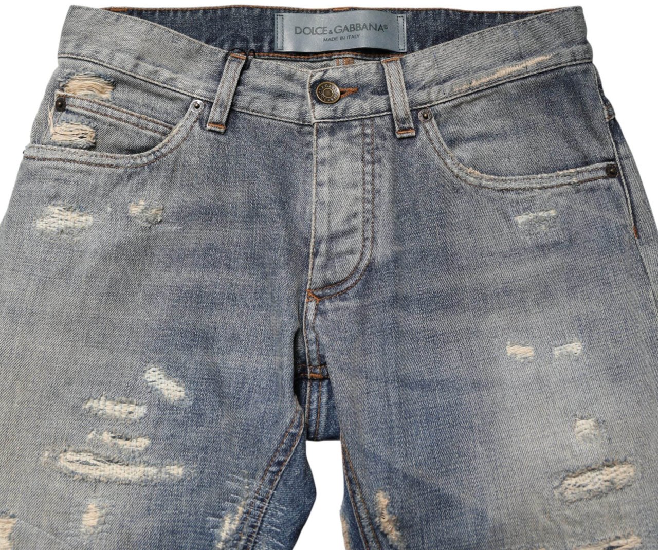 Dolce & Gabbana Blue Tattered Men Skinny Denim Trouser Jeans Blauw