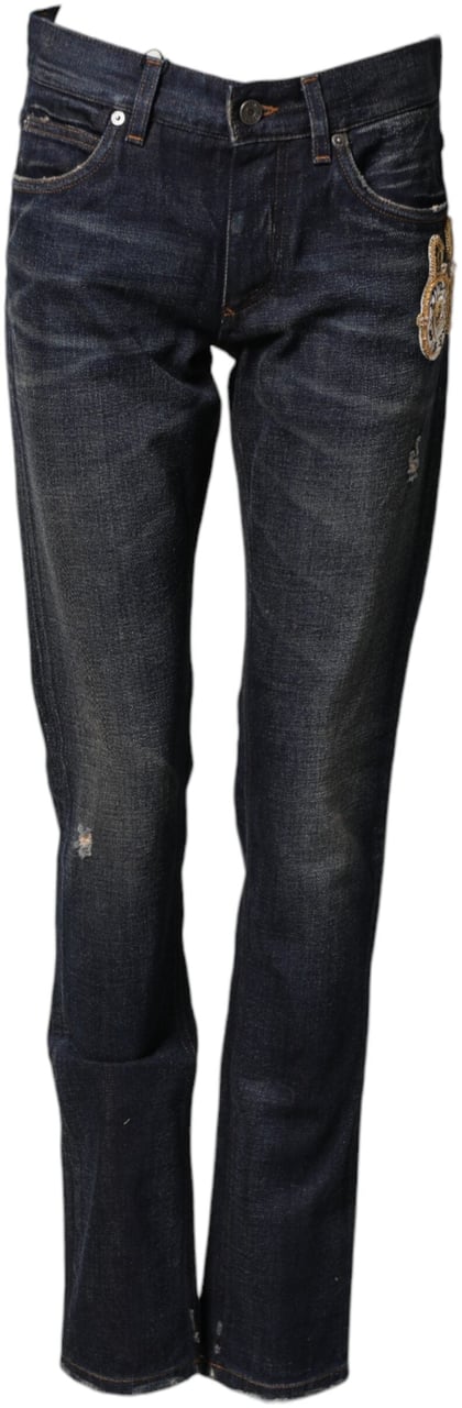 Dolce & Gabbana Dark Blue Watch GOLD Men Skinny Denim Jeans Goud