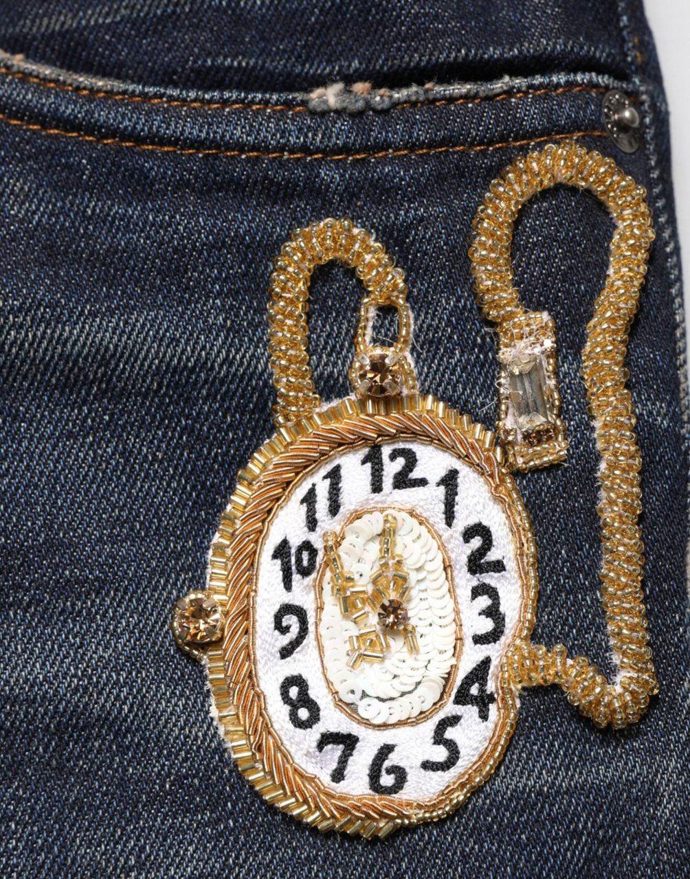 Dolce & Gabbana Dark Blue Watch GOLD Men Skinny Denim Jeans Goud