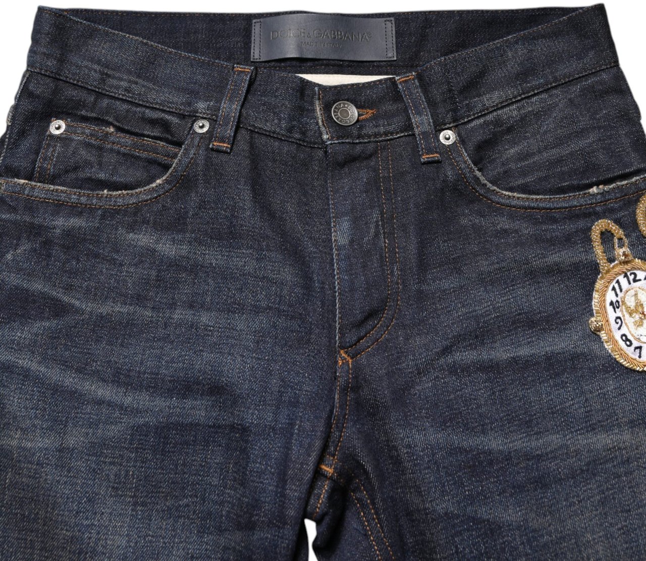 Dolce & Gabbana Dark Blue Watch GOLD Men Skinny Denim Jeans Goud