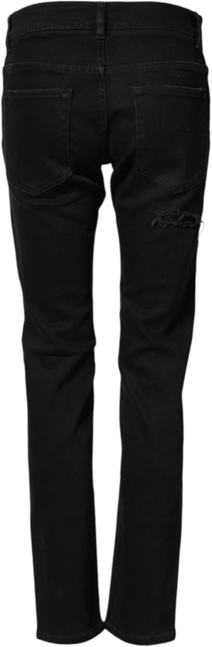 Dolce & Gabbana Black Tattered Cotton Men Skinny Denim Jeans Zwart