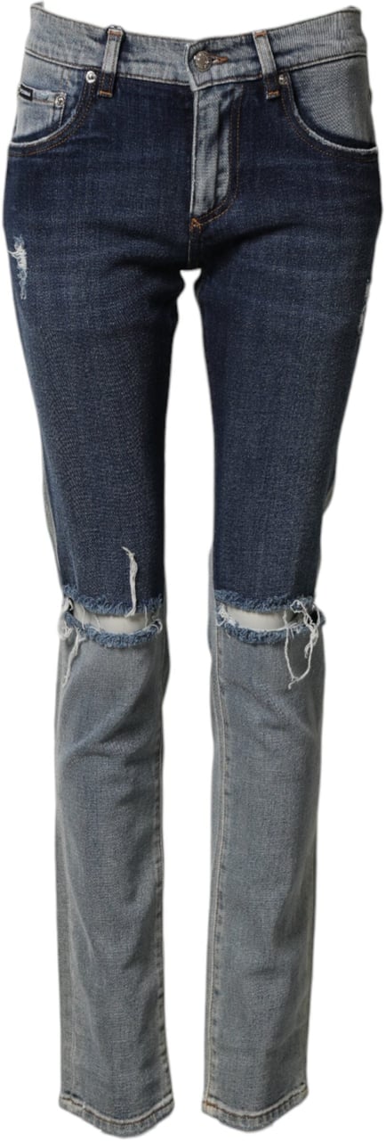 Dolce & Gabbana Blue Two Tone Cotton Men Skinny Denim Jeans Blauw