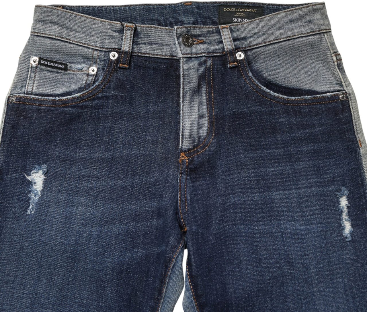 Dolce & Gabbana Blue Two Tone Cotton Men Skinny Denim Jeans Blauw