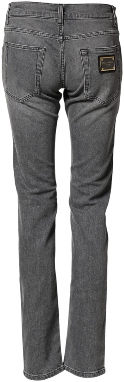 Dolce & Gabbana Gray Cotton Mid Waist Skinny Denim Jeans Grijs