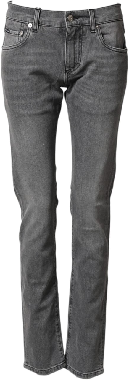 Dolce & Gabbana Gray Cotton Mid Waist Skinny Denim Jeans Grijs