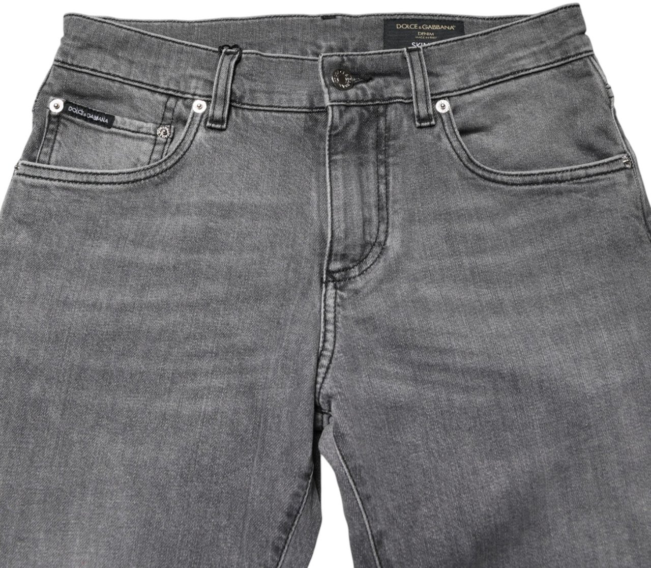 Dolce & Gabbana Gray Cotton Mid Waist Skinny Denim Jeans Grijs