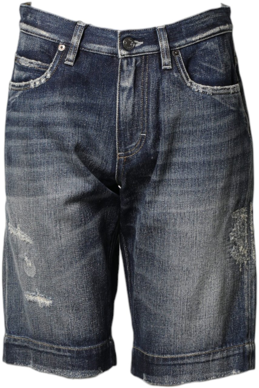 Dolce & Gabbana Blue Cotton Distressed Denim Bermuda Shorts Blauw