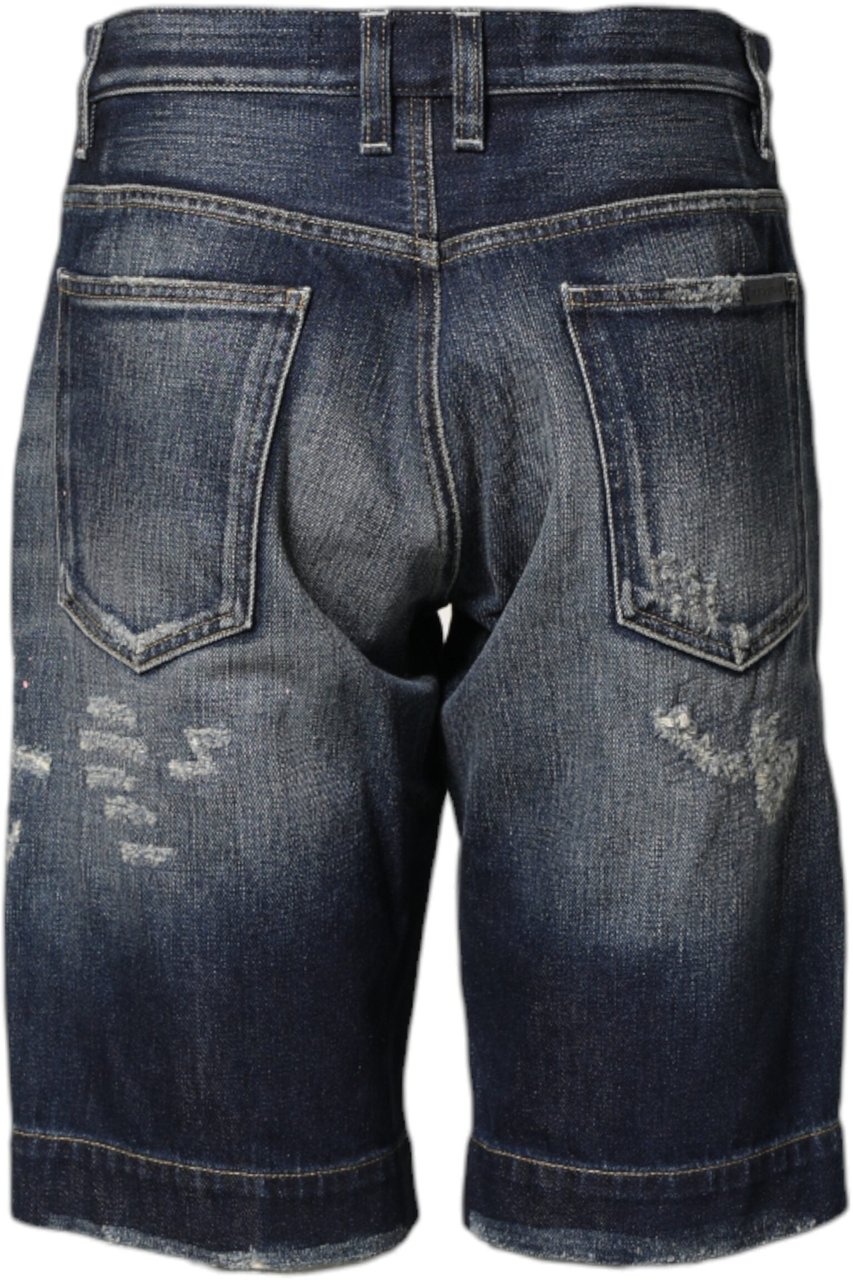 Dolce & Gabbana Blue Cotton Distressed Denim Bermuda Shorts Blauw