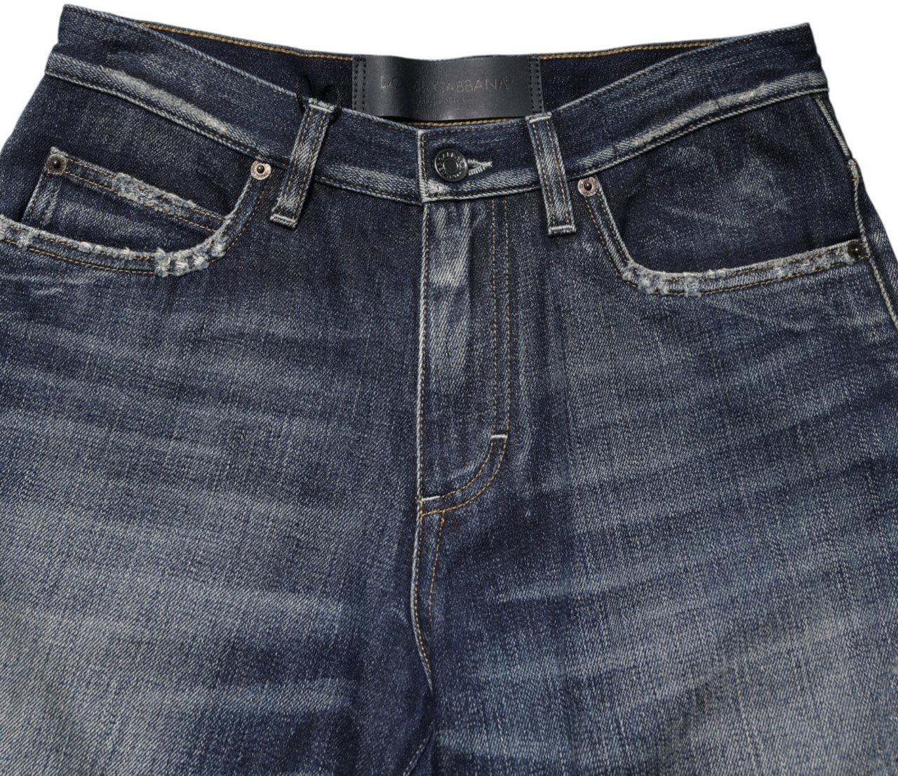 Dolce & Gabbana Blue Cotton Distressed Denim Bermuda Shorts Blauw