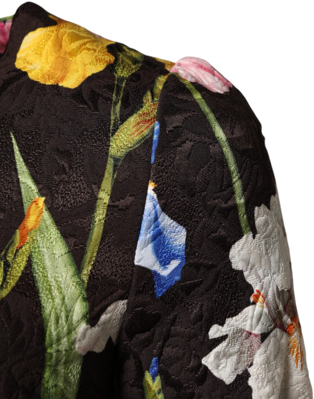 Dolce & Gabbana Black Floral Brocade A-line Mini Dress Zwart