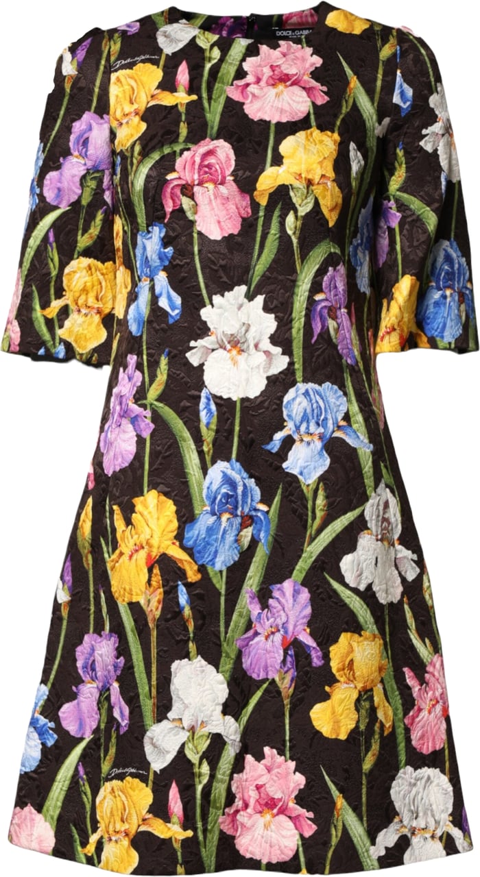 Dolce & Gabbana Black Floral Brocade A-line Mini Dress Zwart