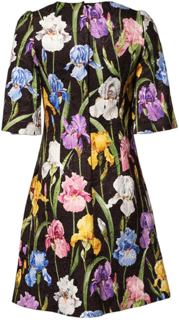 Dolce & Gabbana Black Floral Brocade A-line Mini Dress Zwart