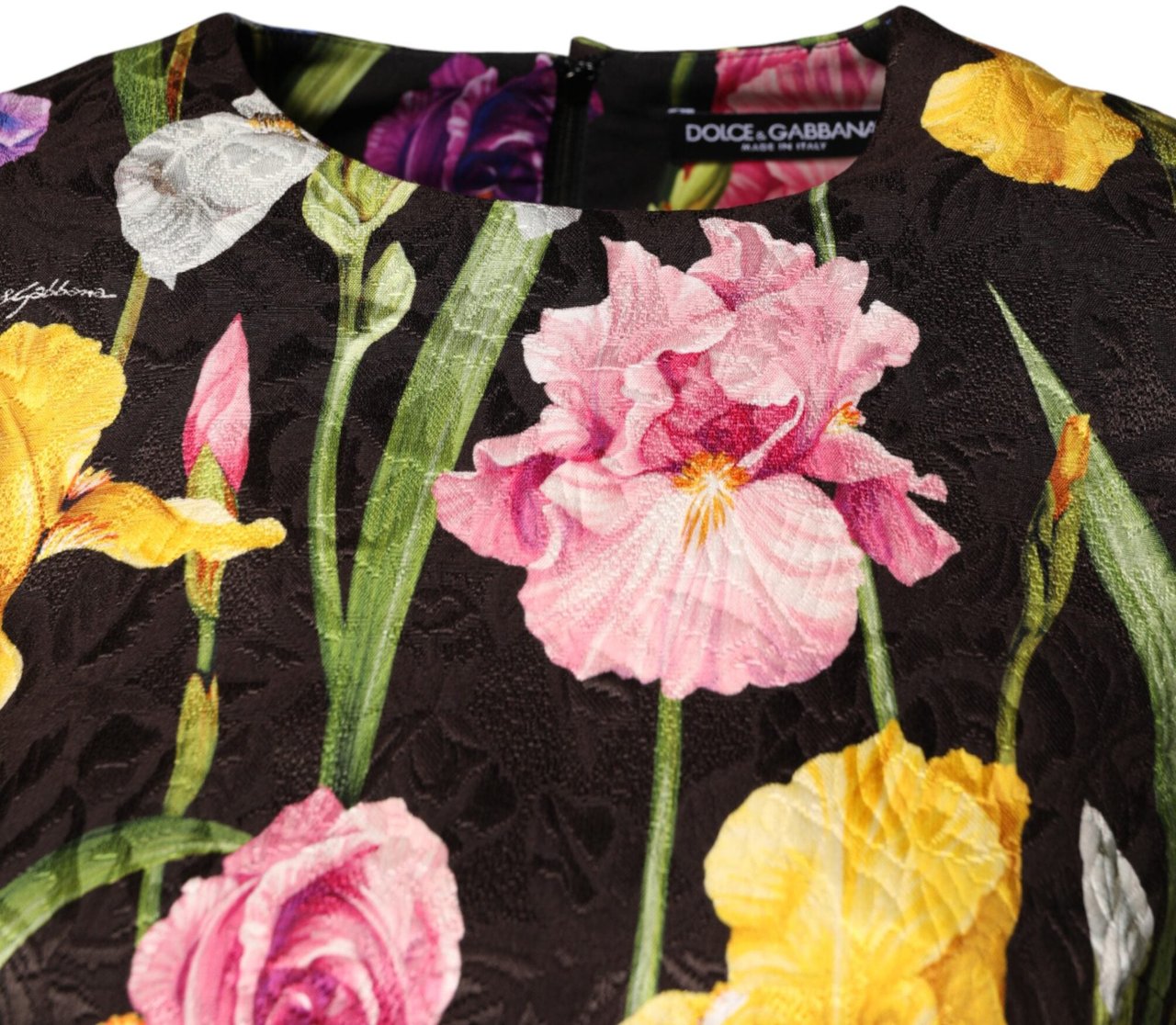 Dolce & Gabbana Black Floral Brocade A-line Mini Dress Zwart
