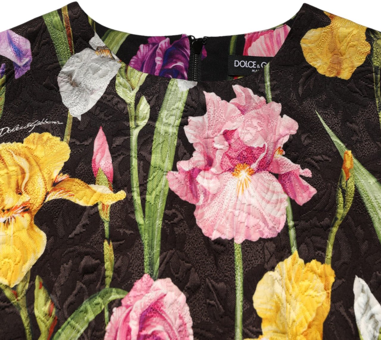 Dolce & Gabbana Black Floral Brocade A-line Mini Dress Zwart