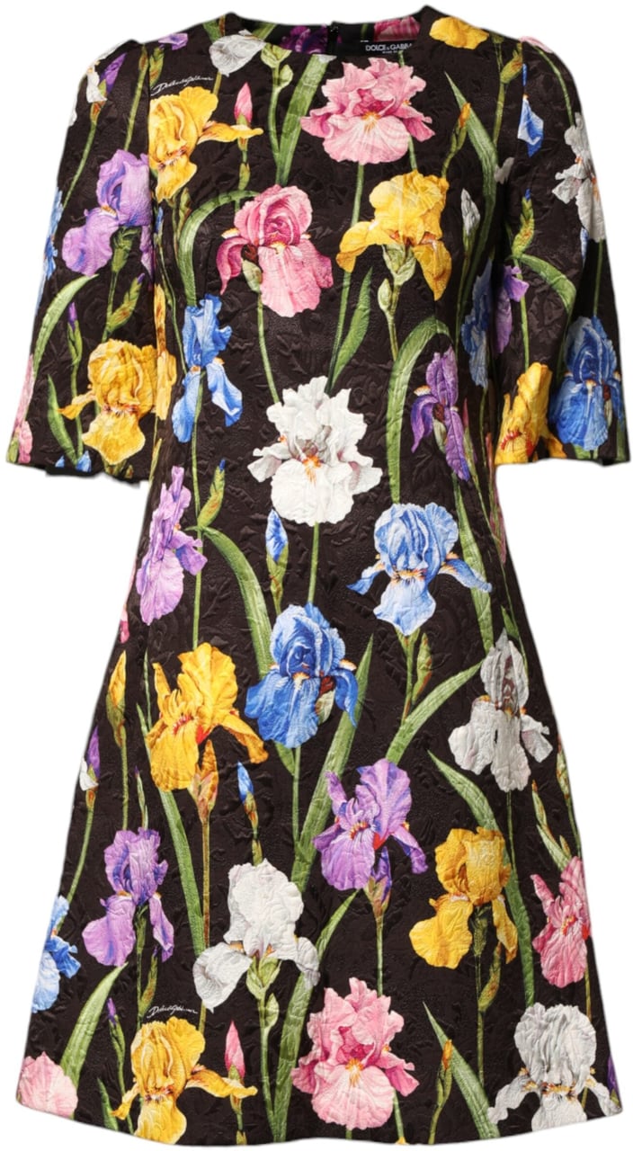 Dolce & Gabbana Black Floral Brocade A-line Mini Dress Zwart