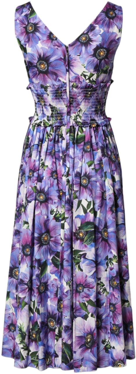 Dolce & Gabbana Purple Anemone Print Pleated Midi Dress Paars
