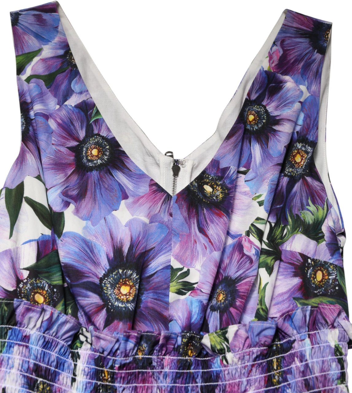 Dolce & Gabbana Purple Anemone Print Pleated Midi Dress Paars