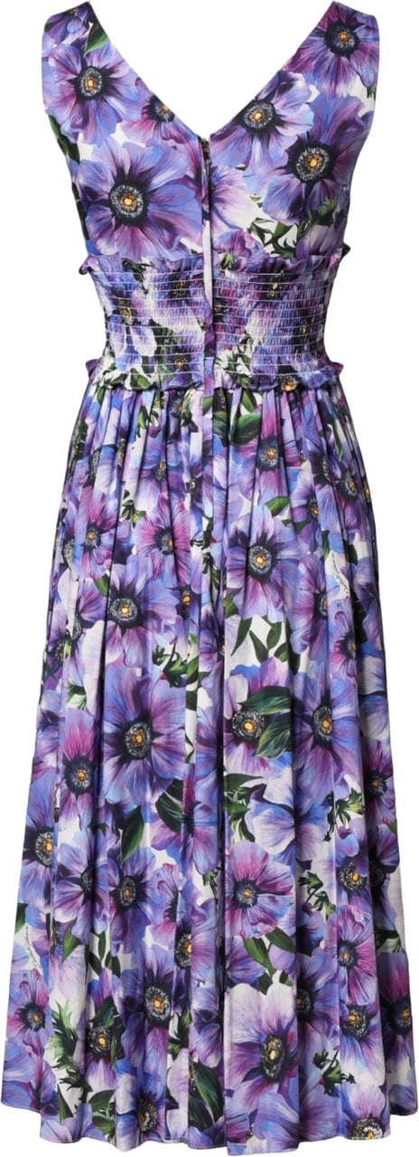 Dolce & Gabbana Purple Anemone Print Pleated Midi Dress Paars