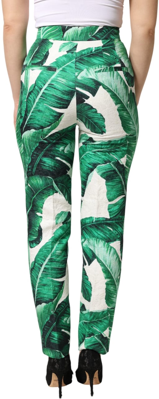 Dolce & Gabbana White Green Leaf High Waist Trousers Pants Wit