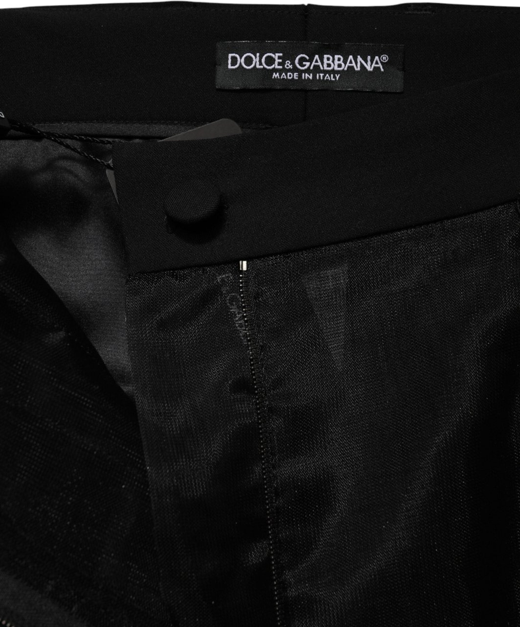Dolce & Gabbana Black High Waist Tulle Wool Trouser Pants Zwart