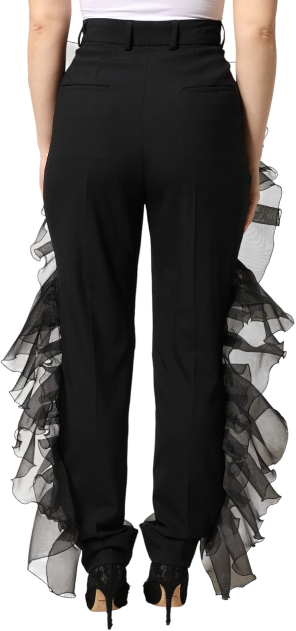 Dolce & Gabbana Black High Waist Tulle Wool Trouser Pants Zwart