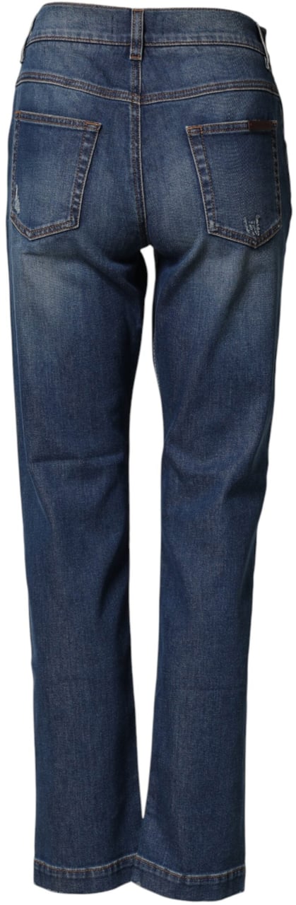 Dolce & Gabbana Blue Floral Embroidered BOYFRIEND Denim Jeans Blauw