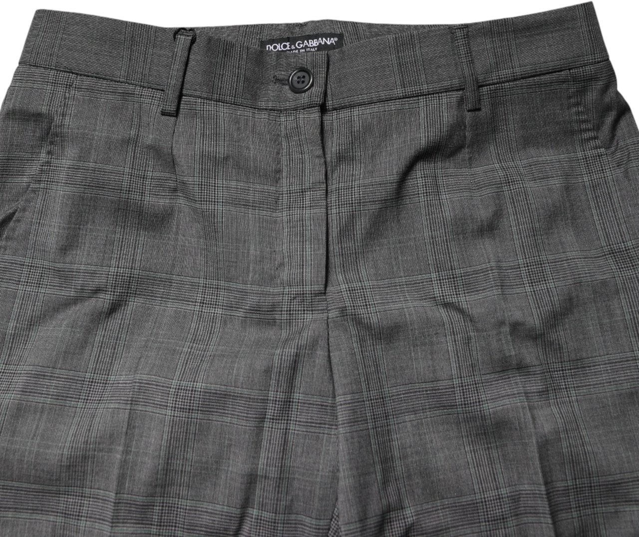 Dolce & Gabbana Dark Gray Check Tartan VirginWool Dress Pants Grijs