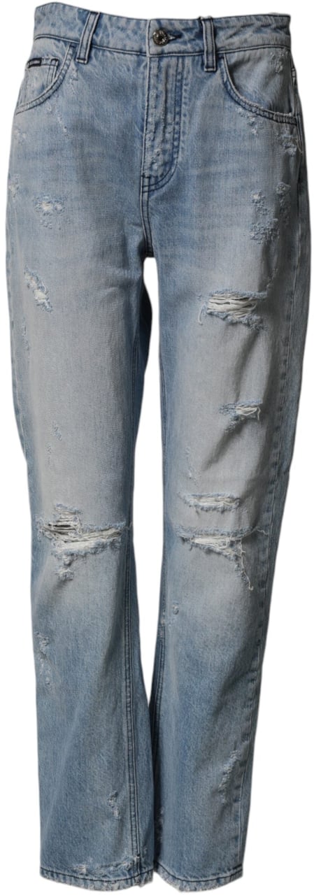 Dolce & Gabbana LightBlue Ripped Washed BOYFRIEND Denim Jeans Blauw