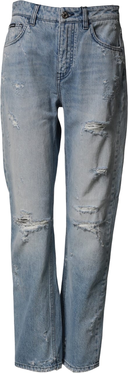 Dolce & Gabbana LightBlue Ripped Washed BOYFRIEND Denim Jeans Blauw