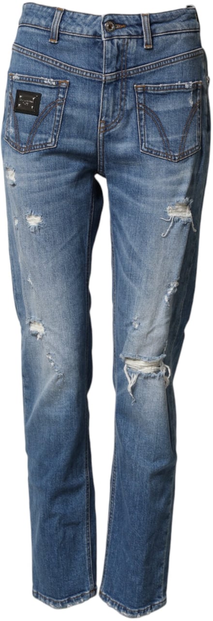 Dolce & Gabbana Blue Distressed Washed Cotton Denim Jeans Blauw