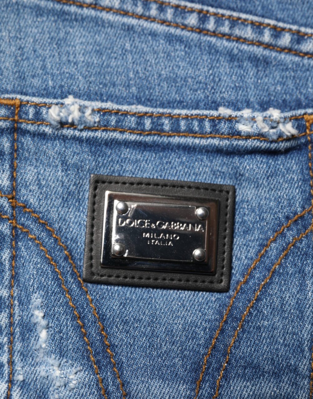 Dolce & Gabbana Blue Distressed Washed Cotton Denim Jeans Blauw