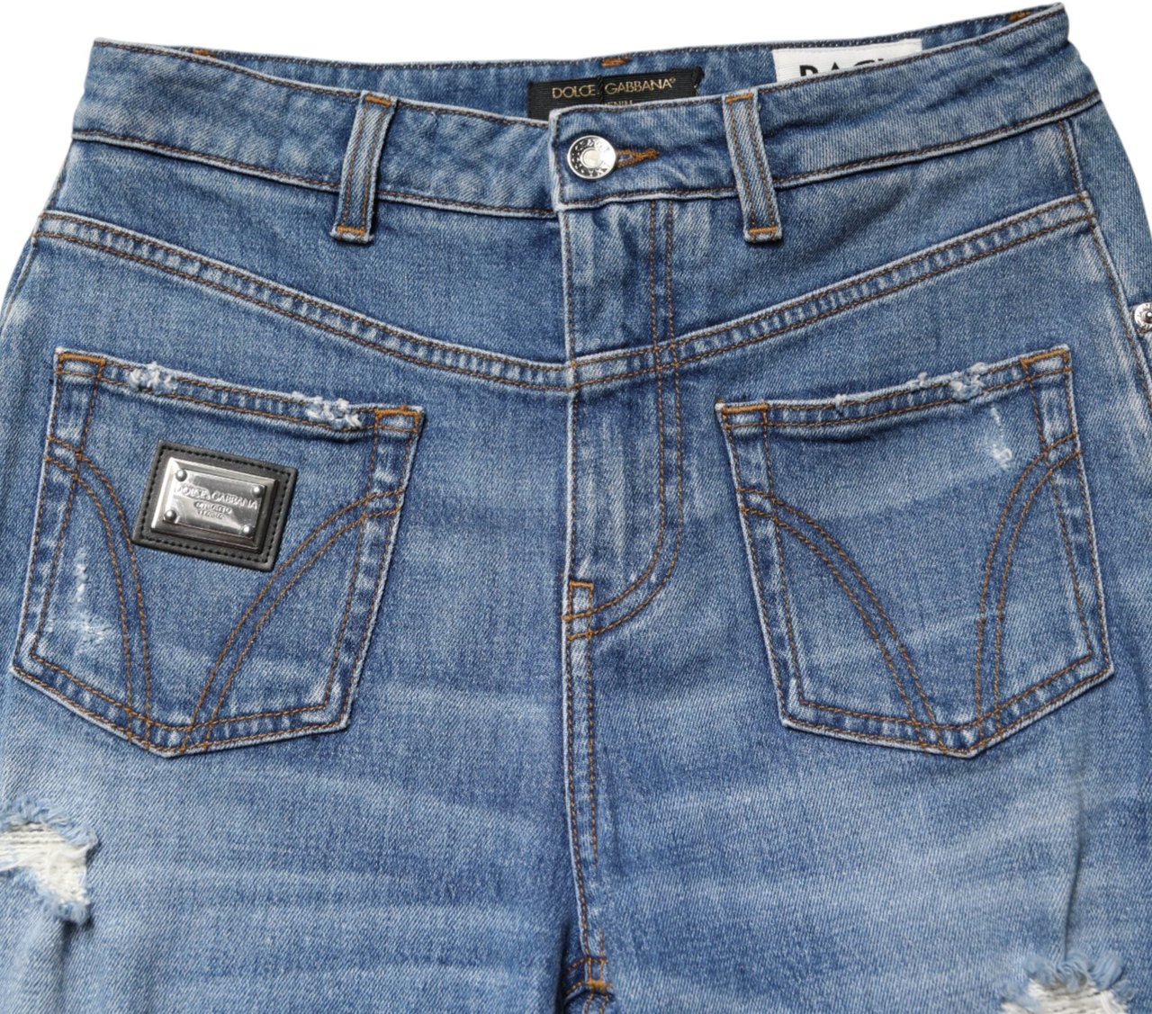 Dolce & Gabbana Blue Distressed Washed Cotton Denim Jeans Blauw