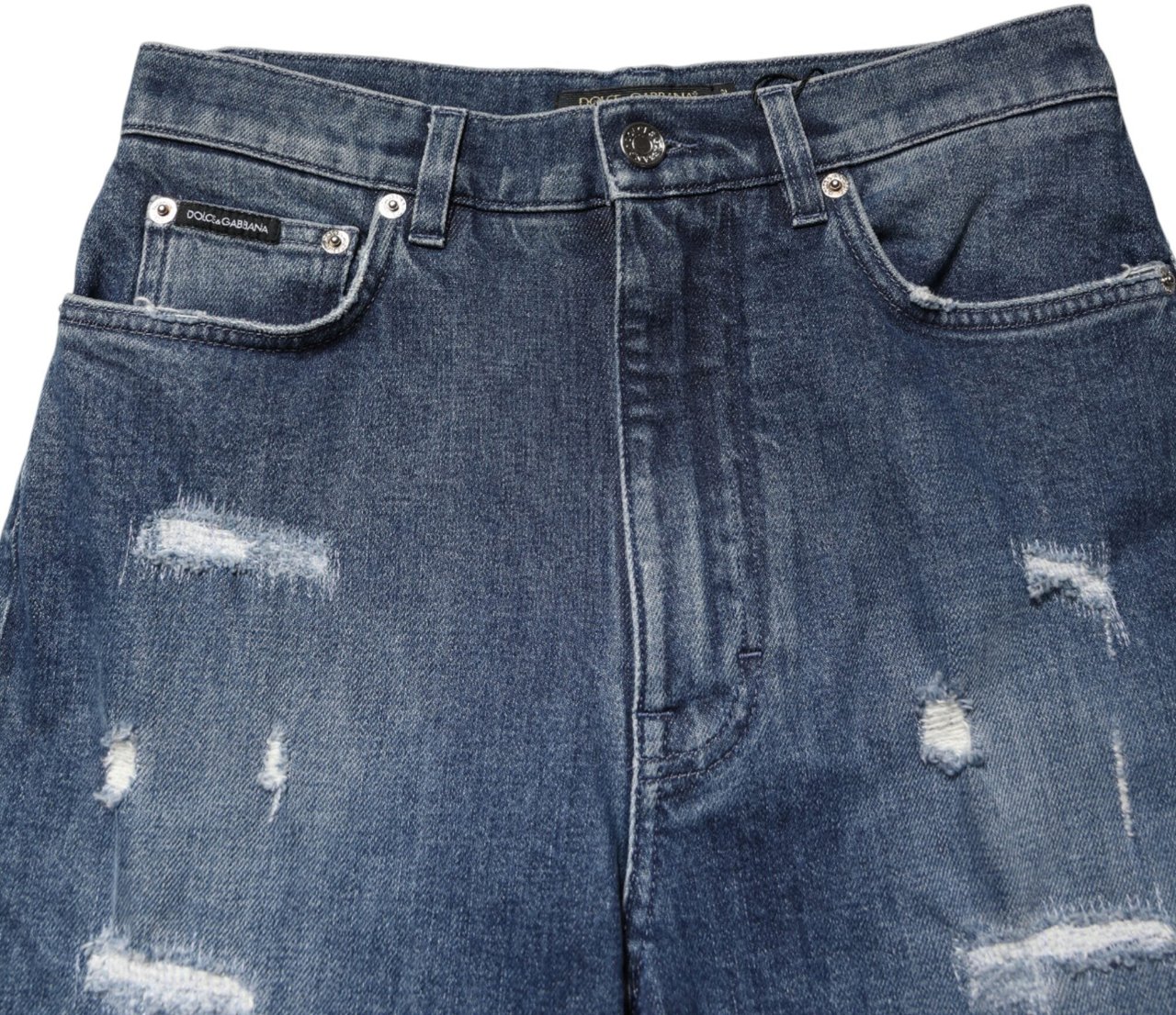 Dolce & Gabbana Blue Distressed Washed Logo GRACE Denim Jeans Blauw