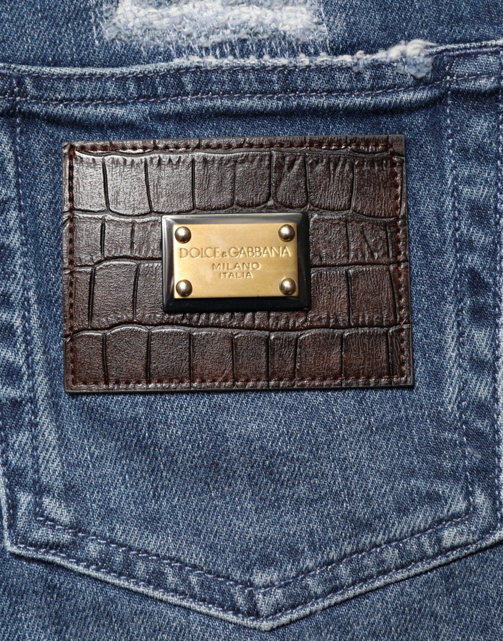 Dolce & Gabbana Blue Distressed Washed Logo GRACE Denim Jeans Blauw