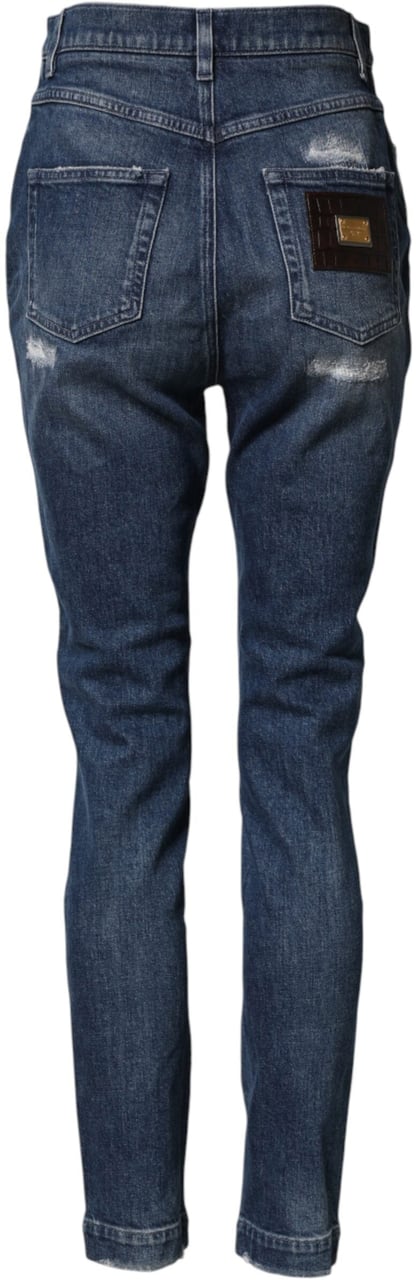 Dolce & Gabbana Blue Distressed Washed Logo GRACE Denim Jeans Blauw