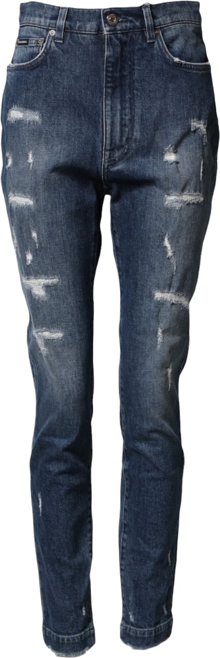 Dolce & Gabbana Blue Distressed Washed Logo GRACE Denim Jeans Blauw