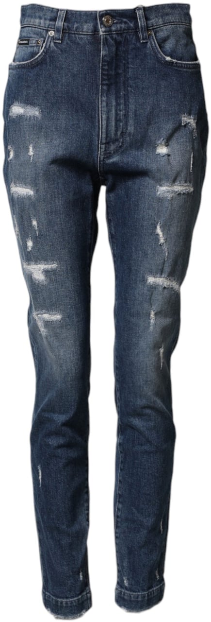 Dolce & Gabbana Blue Distressed Washed Logo GRACE Denim Jeans Blauw