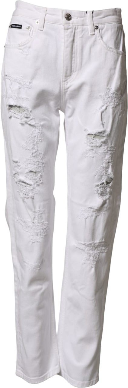 Dolce & Gabbana White Distressed Cotton BOYFRIEND Denim Jeans Wit