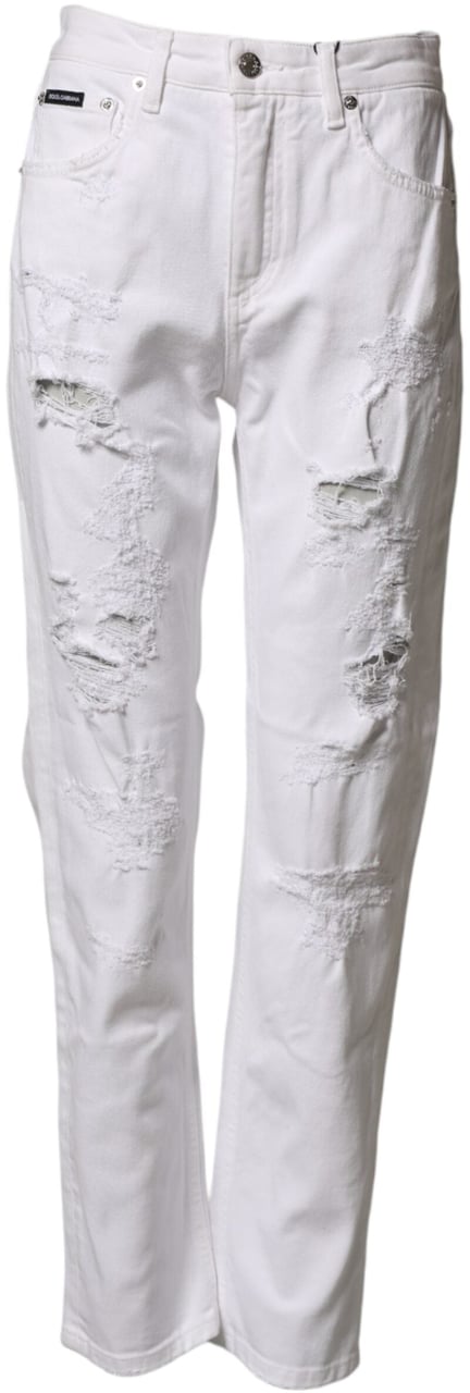 Dolce & Gabbana White Distressed Cotton BOYFRIEND Denim Jeans Wit