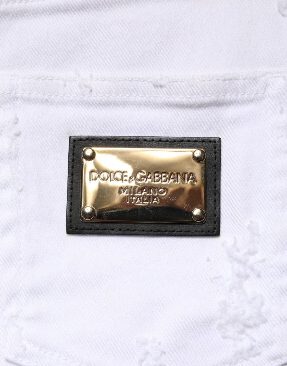 Dolce & Gabbana White Distressed High Waist Denim Jeans Wit